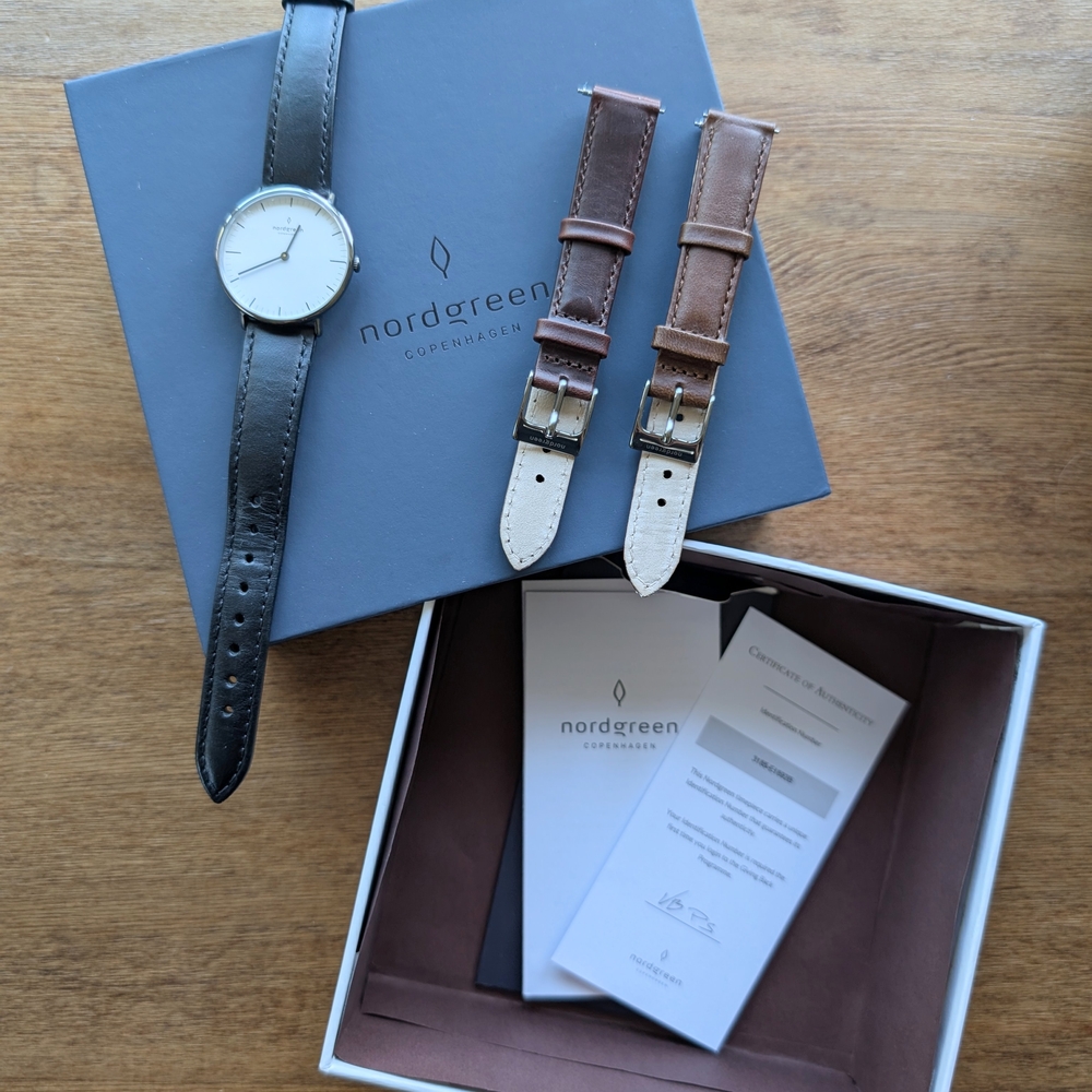 Nordgreen Native Minimalist Watch With Black and Brown Leather Straps - Picture 2 of 7